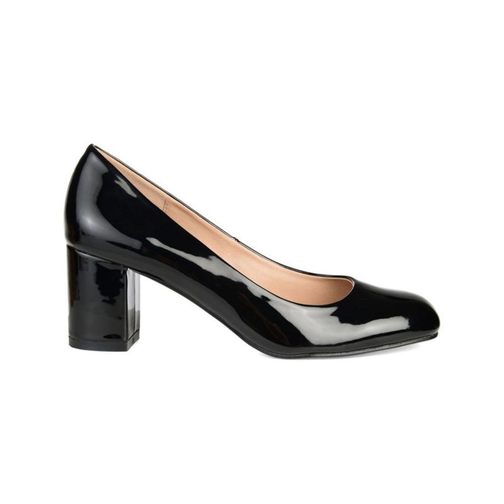 JS COLLECTION Womens Black Square Toe Block Heel Slip On Dress Pumps 7 M